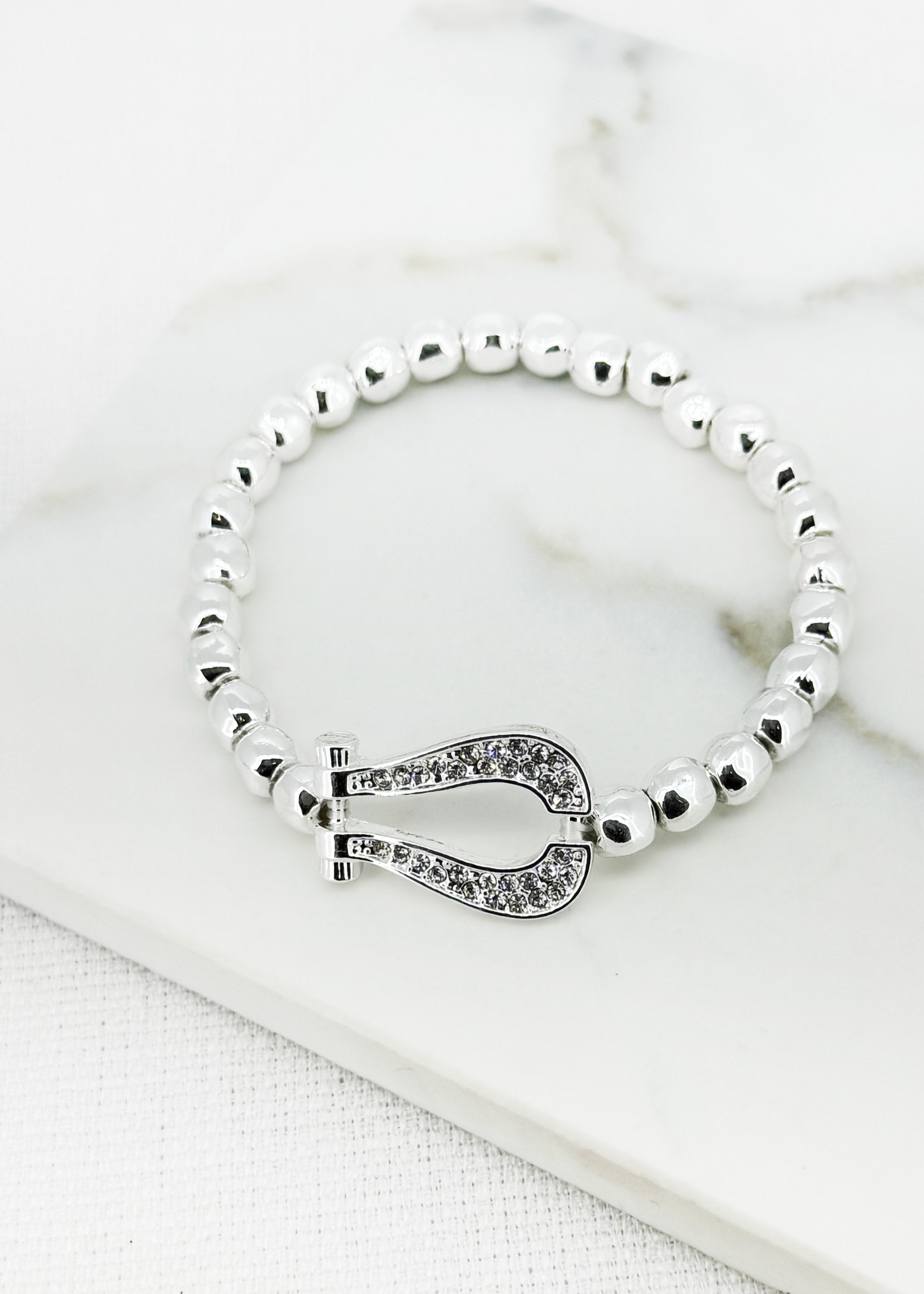 Stretch Beaded Diamante Bracelet  - Silver