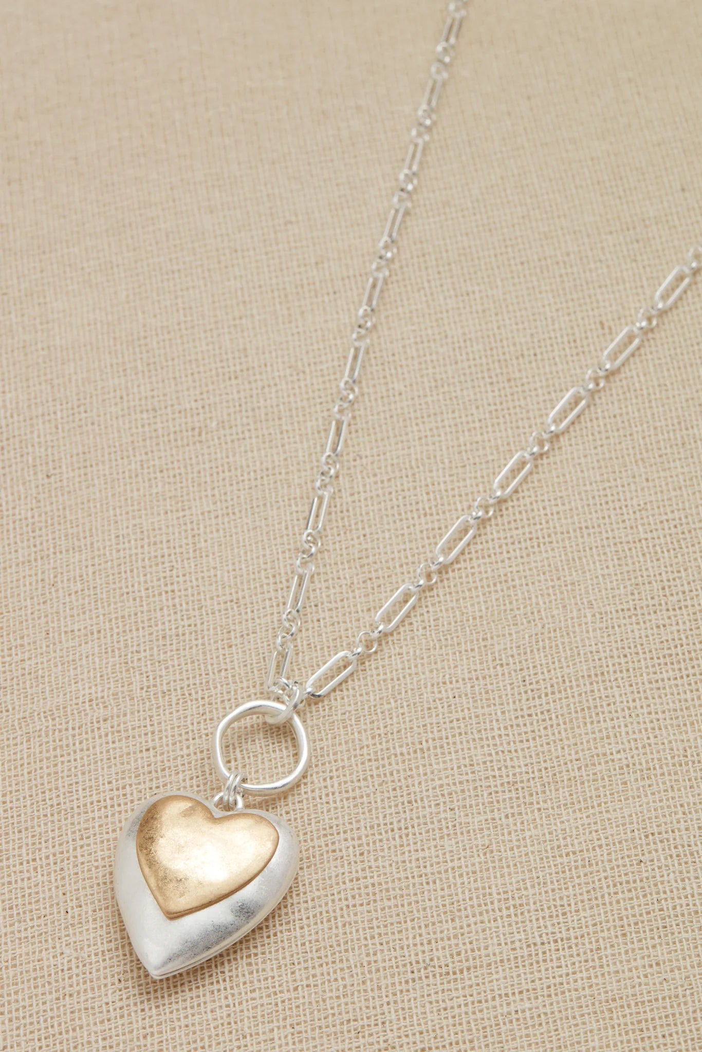 Long Chain Heart Pendant in Silver/Gold