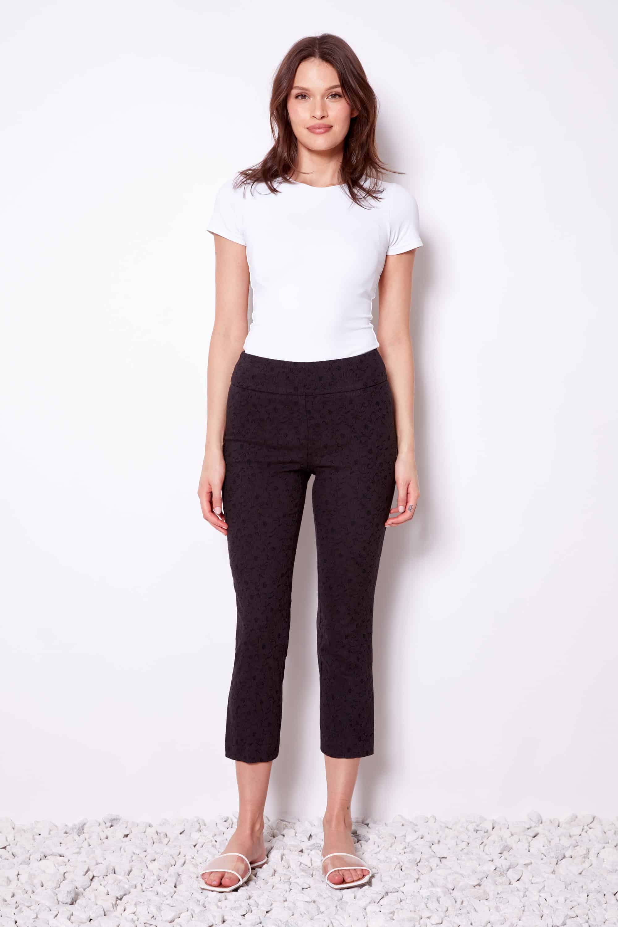 Cropped Jacquard Trousers - Black