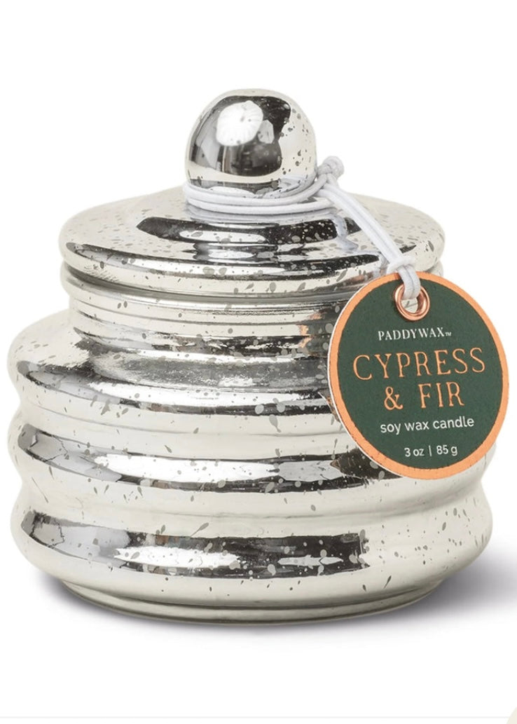 Glass Candle Silver - Cypress & Fir