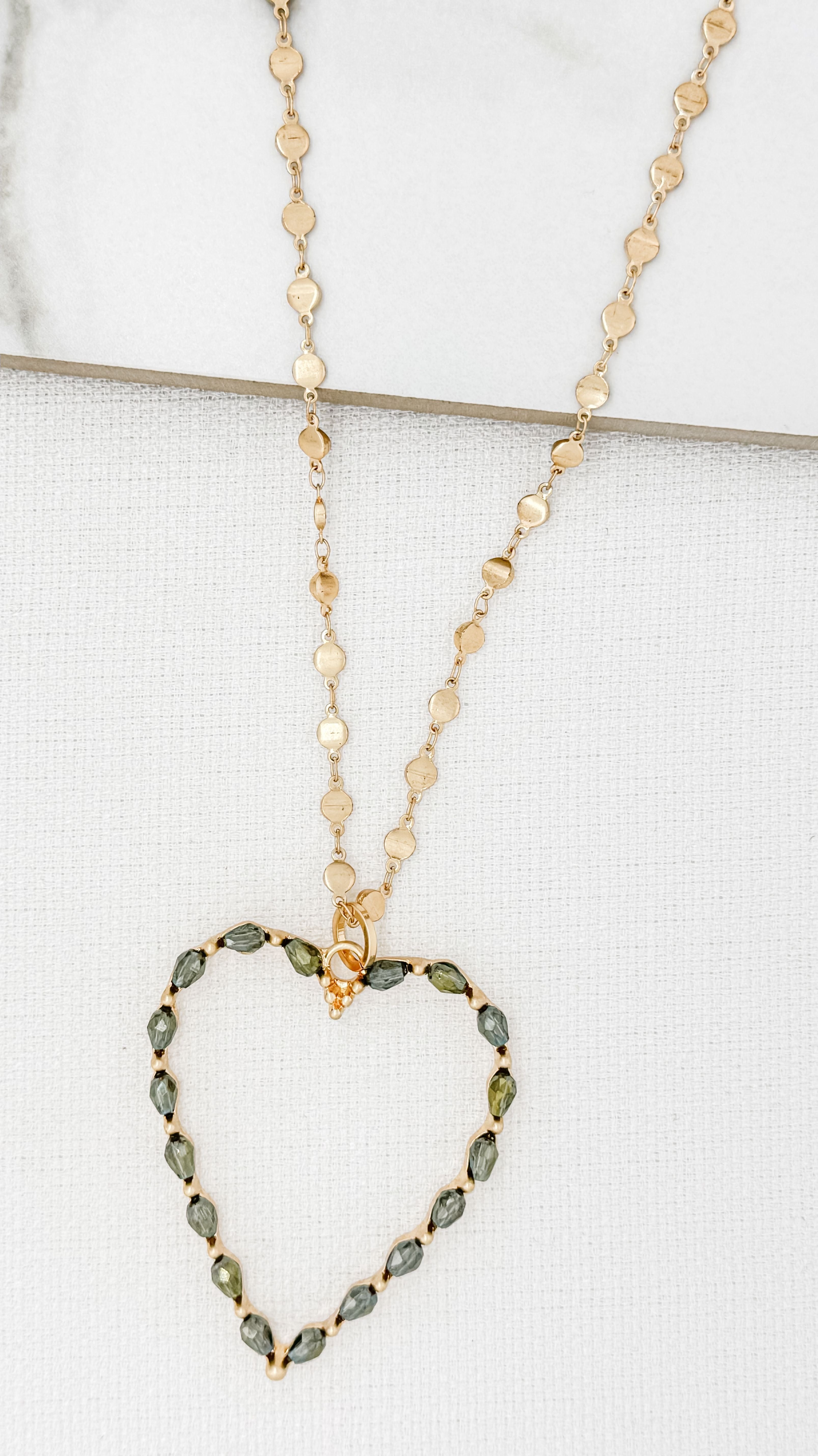 Long Heart Necklace in Gold/Grey