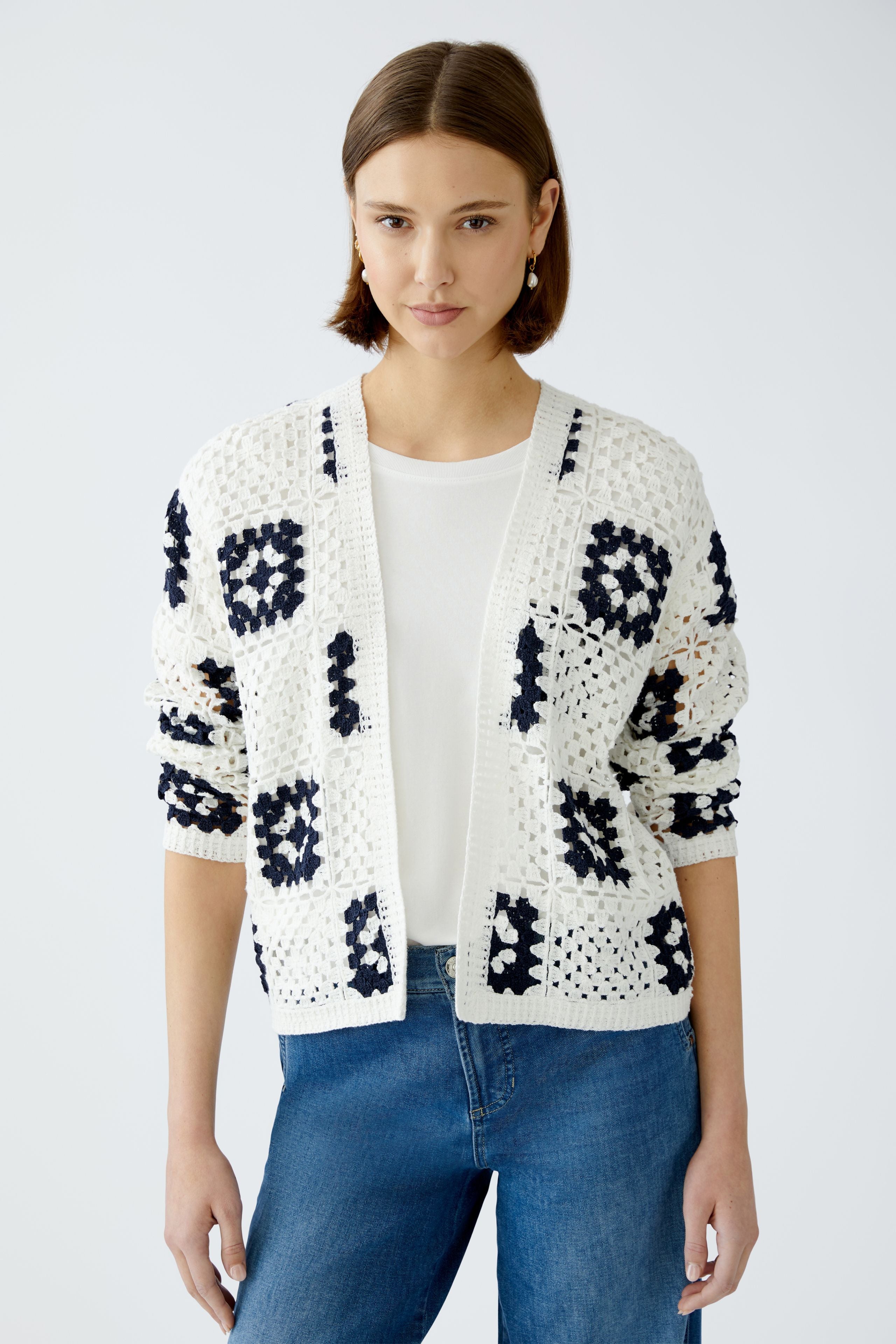 Crotchet Cardigan - White/Blue