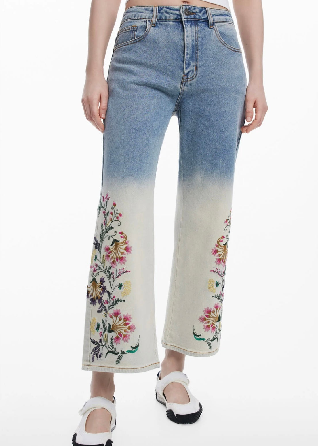 Floral Ankle Grazer Jeans - Bleach Blue