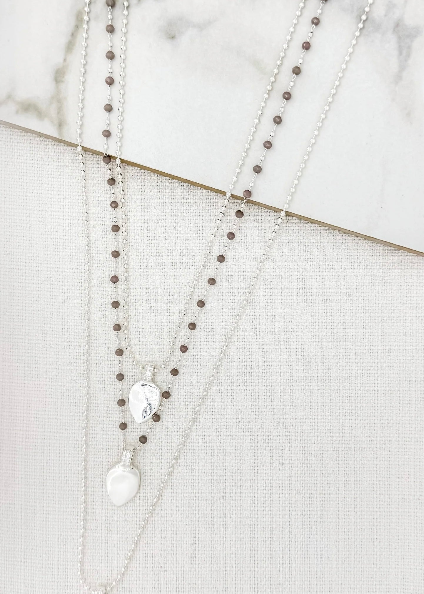 Long Triple Layer Necklace- Silver