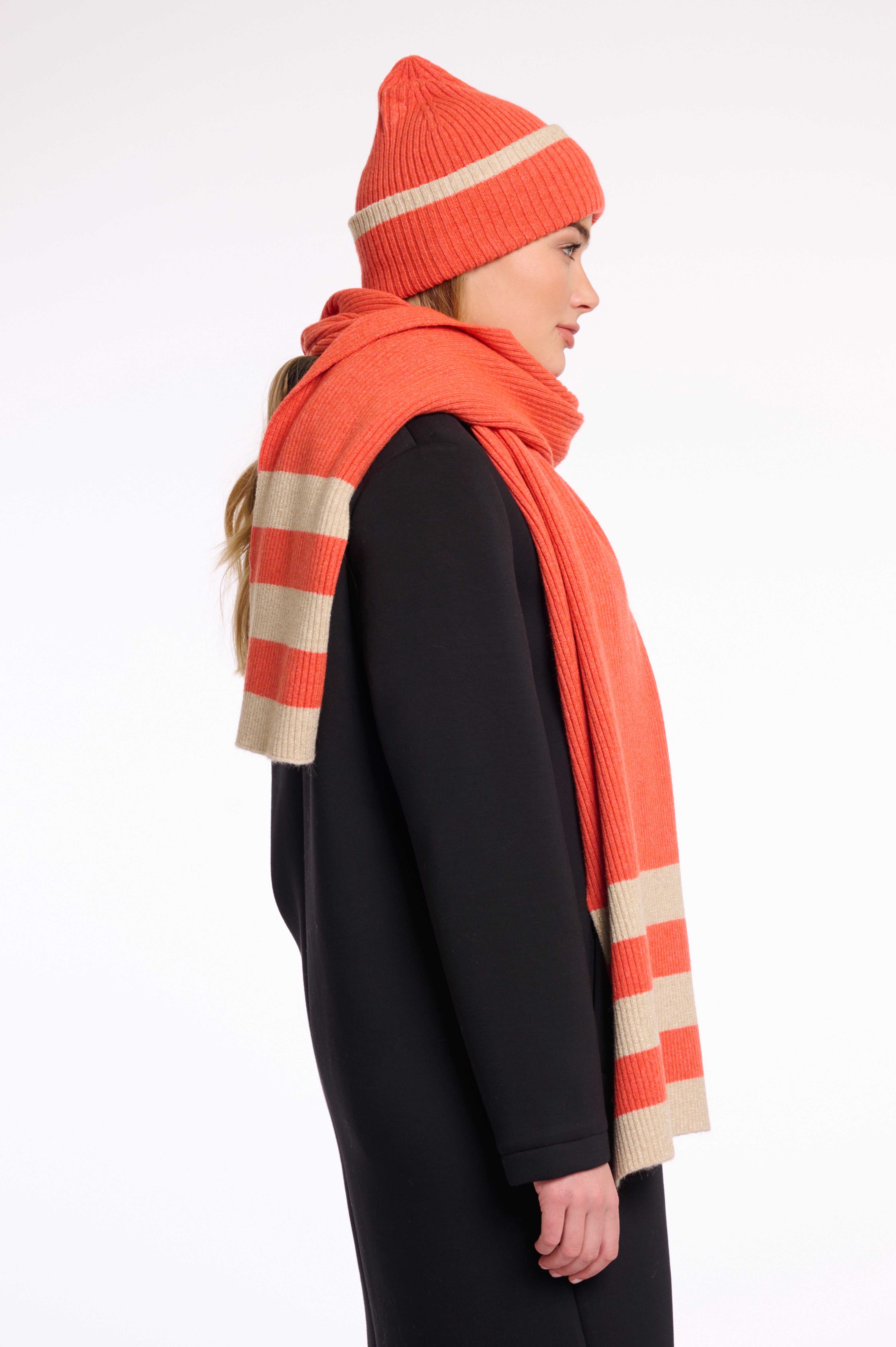 Hetty Striped Scarf - Coral