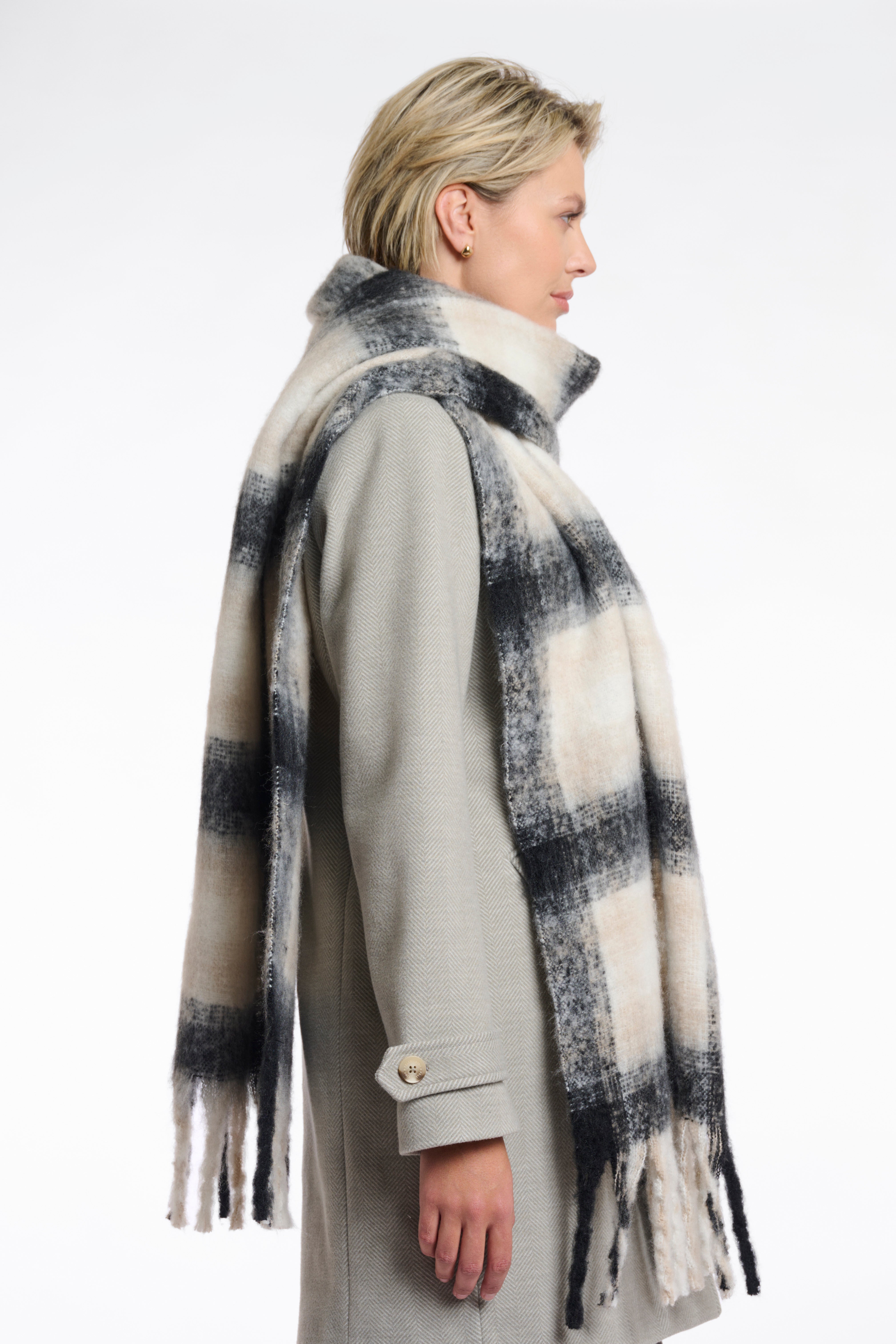 Hipke Checked Scarf - Grey Mix