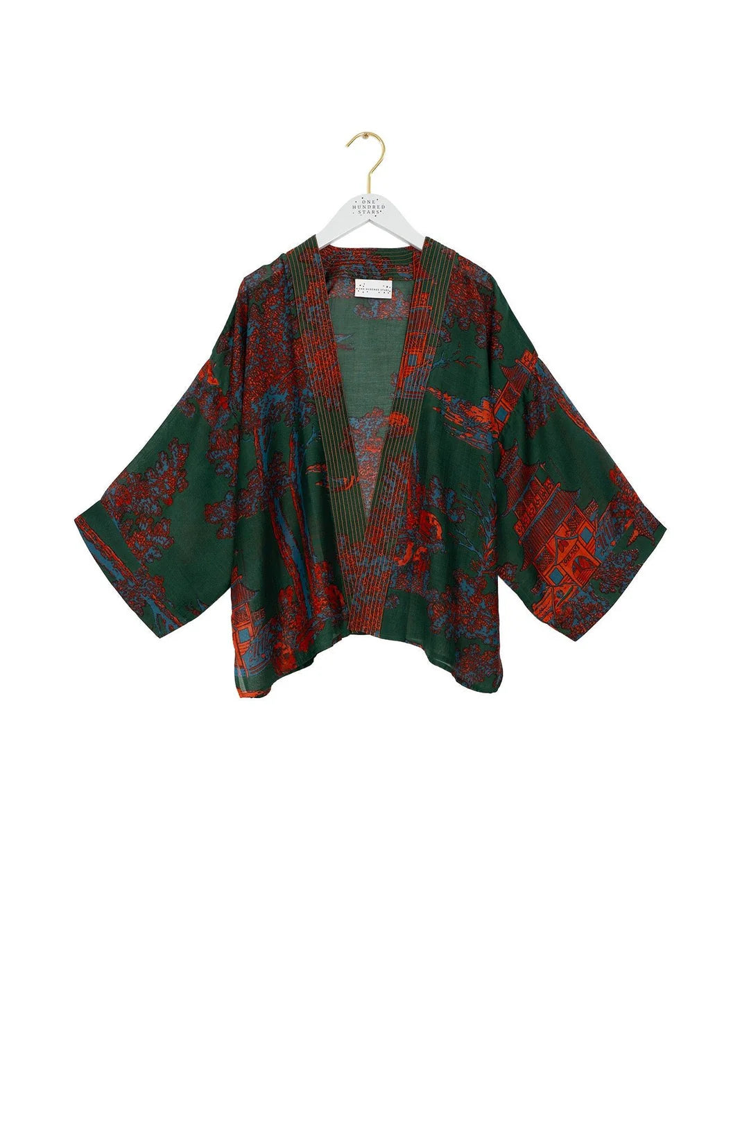 Pagoda Forest Kimono - Green/Red