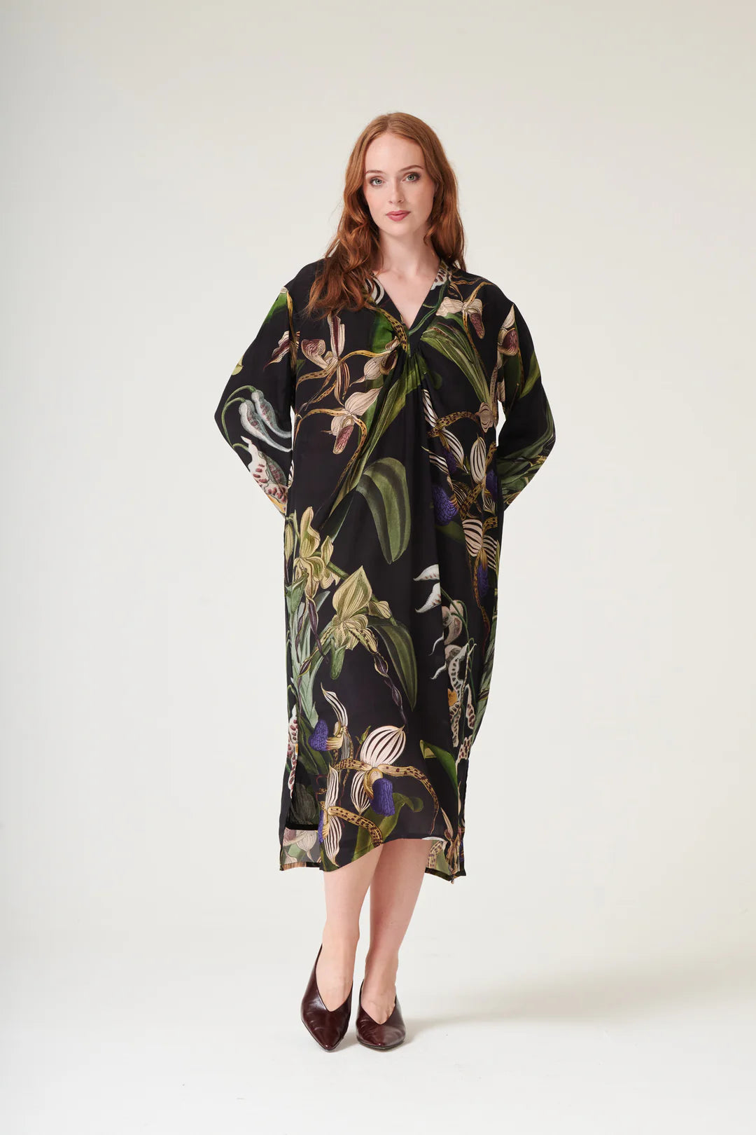 Orchid Midi Dress - Black Multi