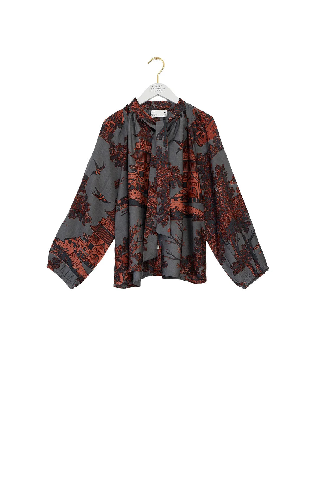 Pagoda Pussy Bow Blouse - Pewter