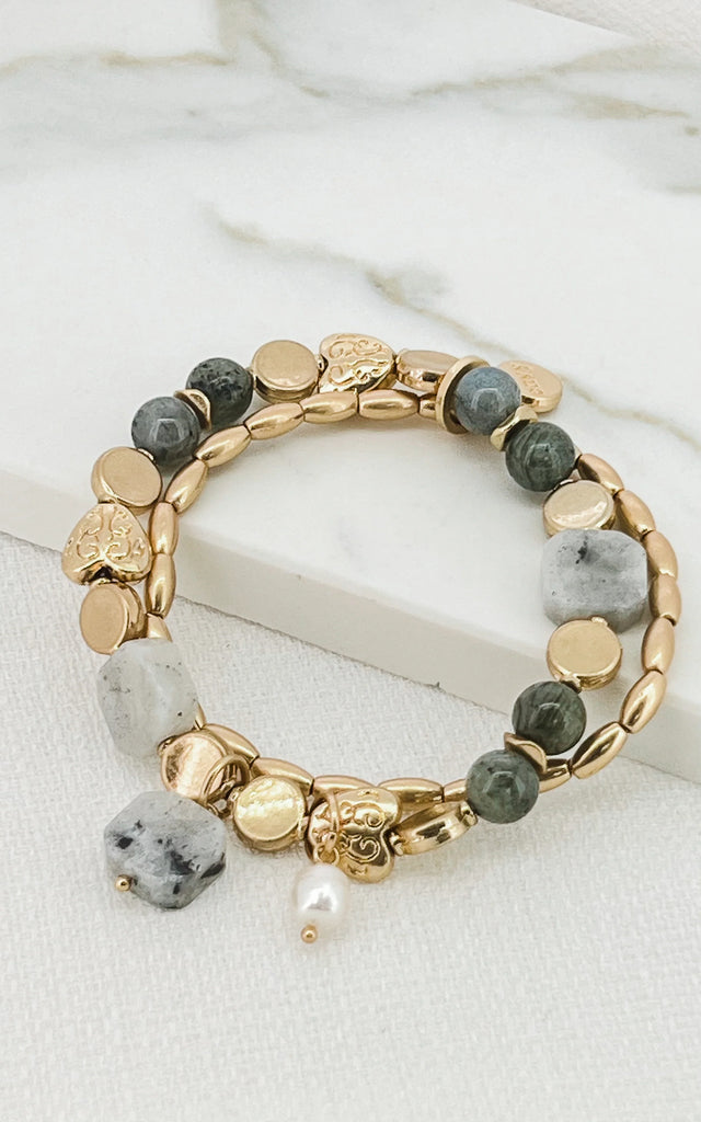 Bracelet in Gold with Semi Precious Grey Beads