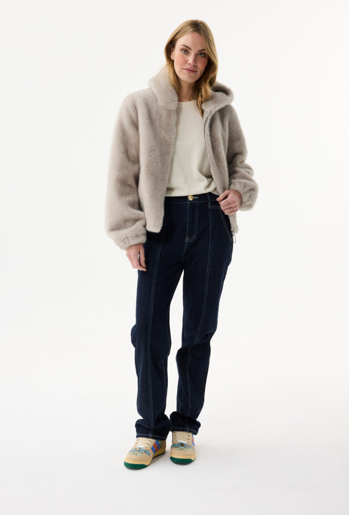 Faux Fur Cropped Jacket - Grey