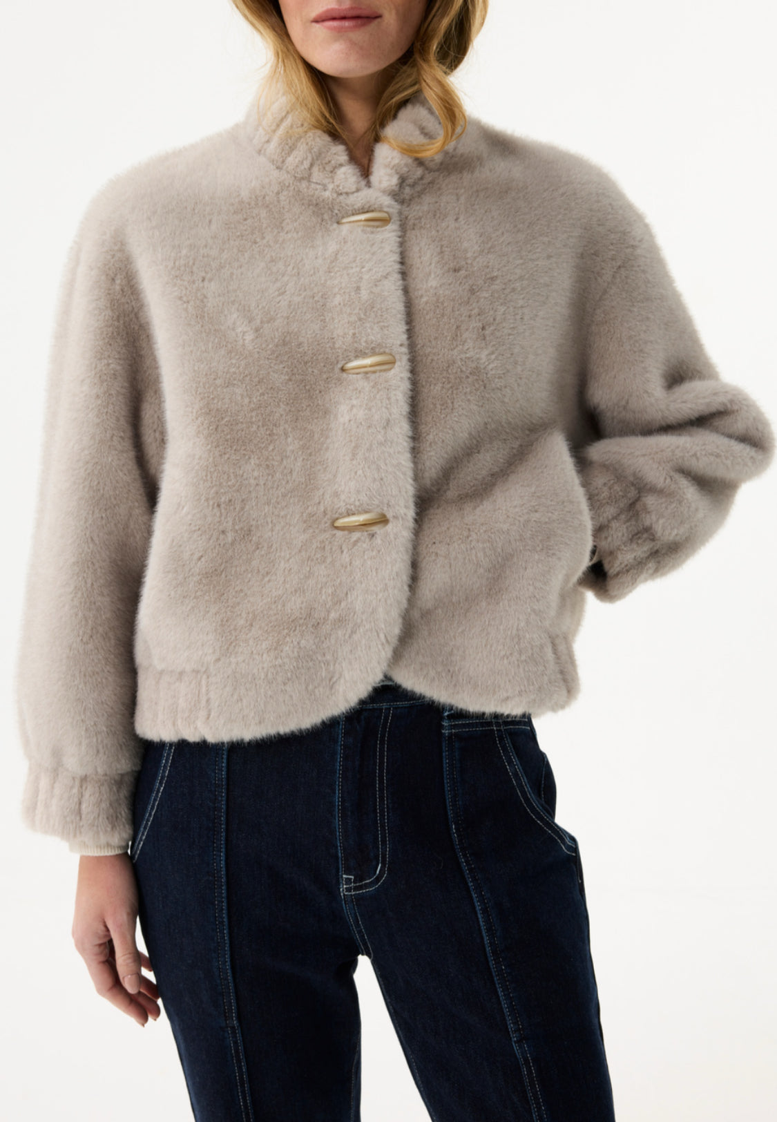 Faux Fur Cropped Jacket - Grey