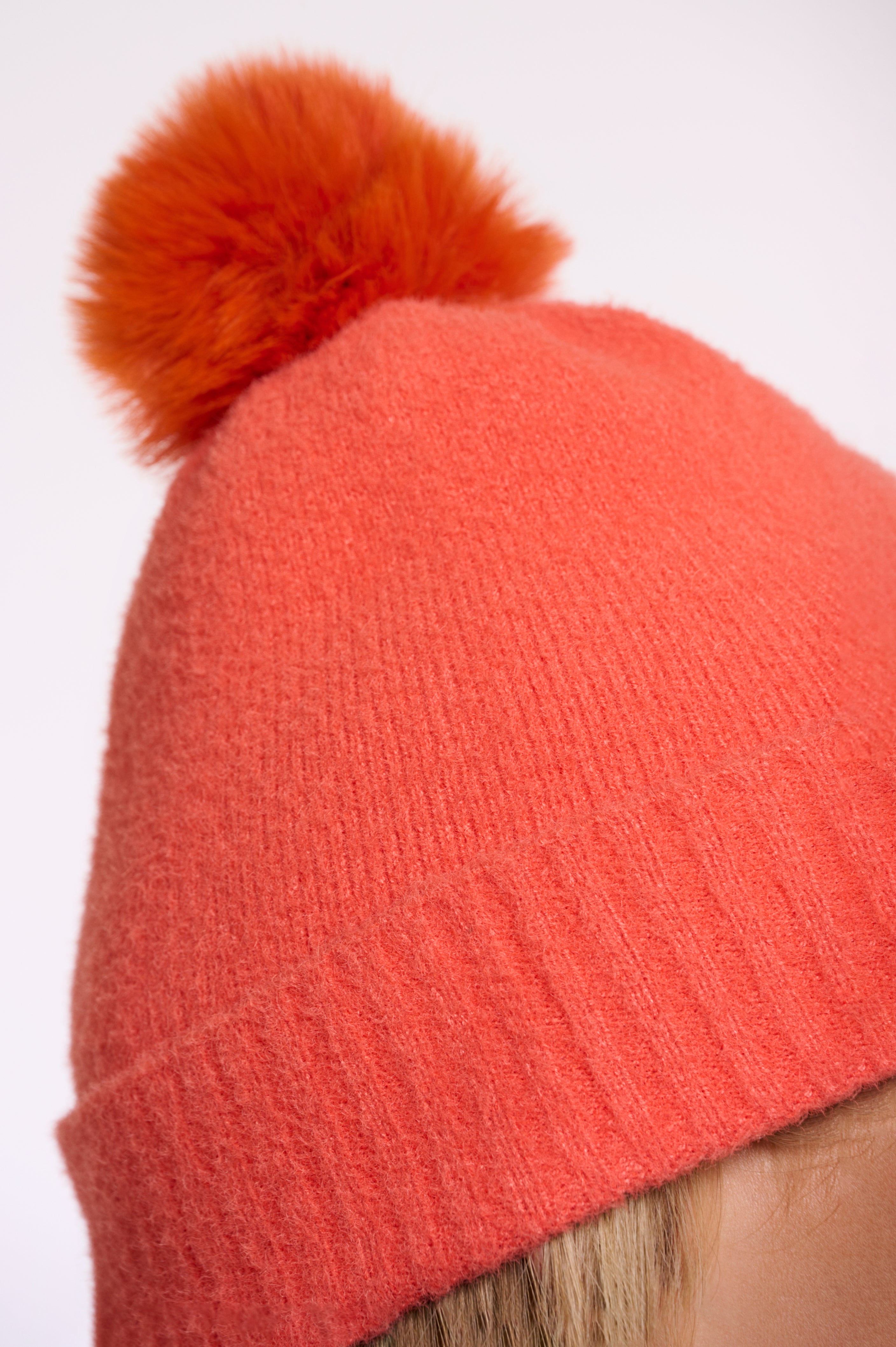 Martina Pom-Pom Knit Hat - Coral