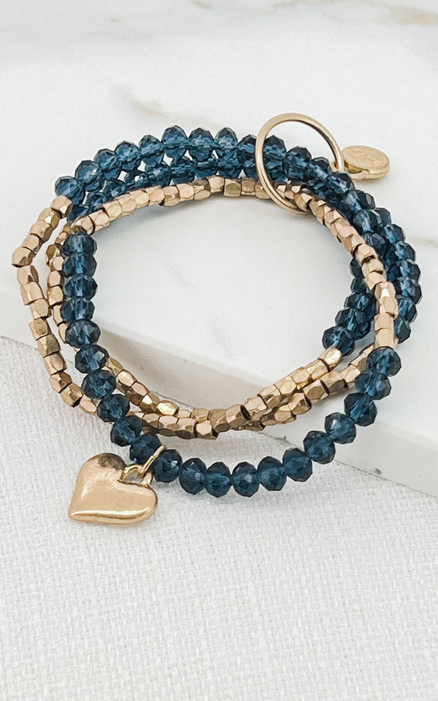Layered Heart Bracelet in Gold/Blue