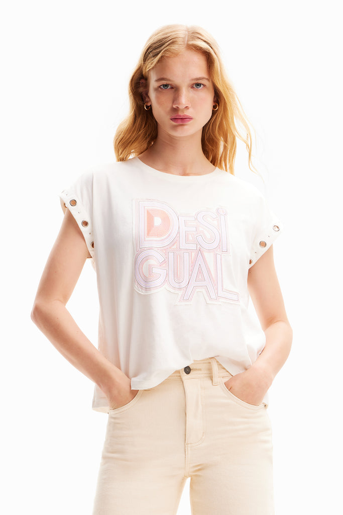 'Desigual' Slogan T-Shirt in White