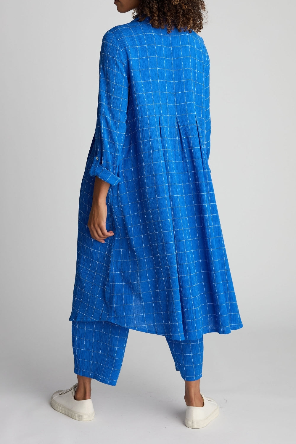 Stitched Grid Check Dress - Blue