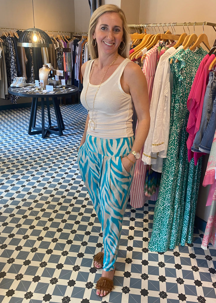 Kate Harem Trousers in Blue Zebra Print